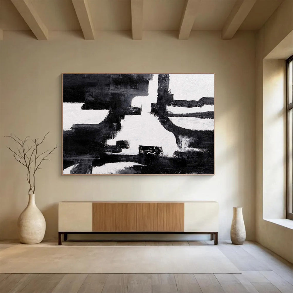 Black & White Abstract Composition Painting On Canvas DKS018