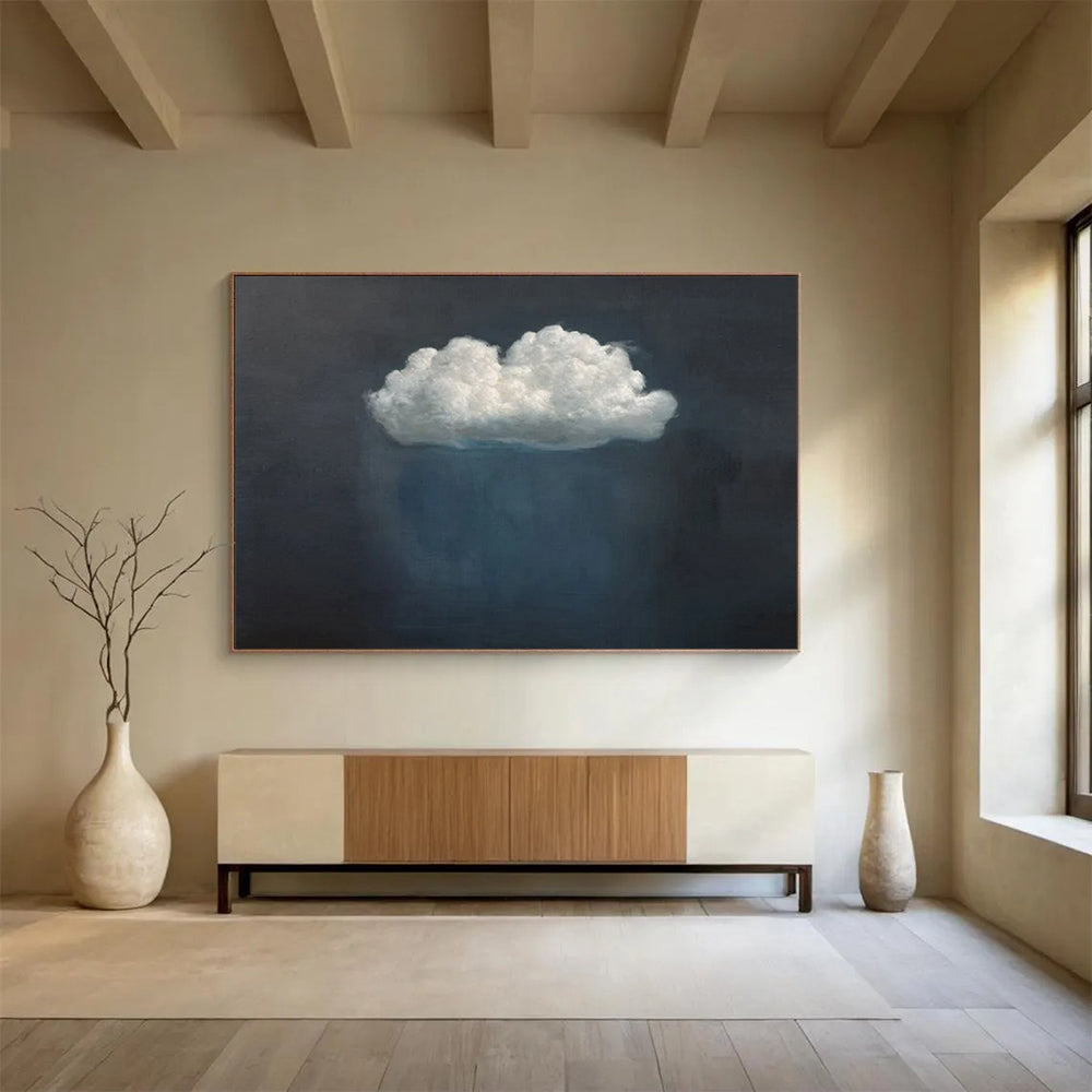 “White Cloud on Dark Blue” - Dreamy Simplicity Painting On Canvas PT1524