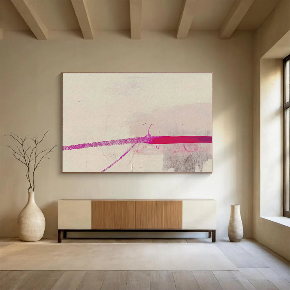 “Pink Line Minimalist” Abstract Painting On Canvas DKS279
