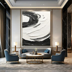 “Black and White Swirl Dynamics” - Energetic Abstract Painting On Canvas DS380