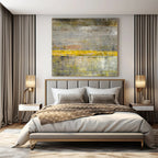 “Gray - Yellow Abstract Divide” - Industrial Abstract Painting On Canvas PS0213