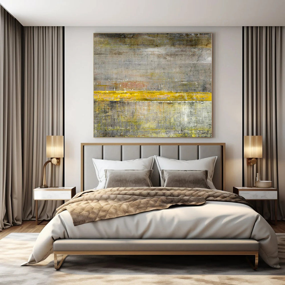 “Gray - Yellow Abstract Divide” - Industrial Abstract Painting On Canvas PS0213