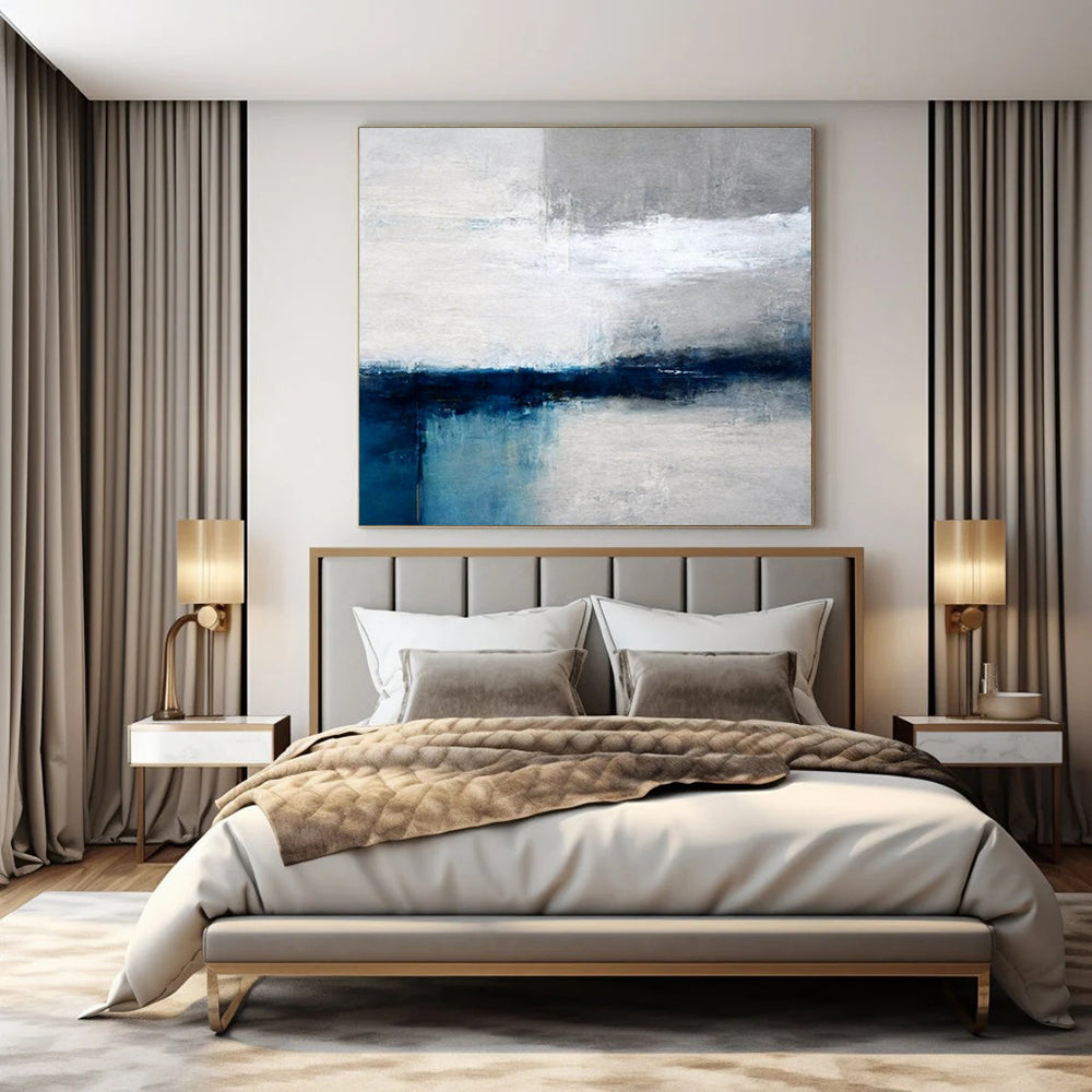 Monochromatic Blue and Gray, "Coastal Calm" – Minimalist Abstract Painting On Canvas PS1033