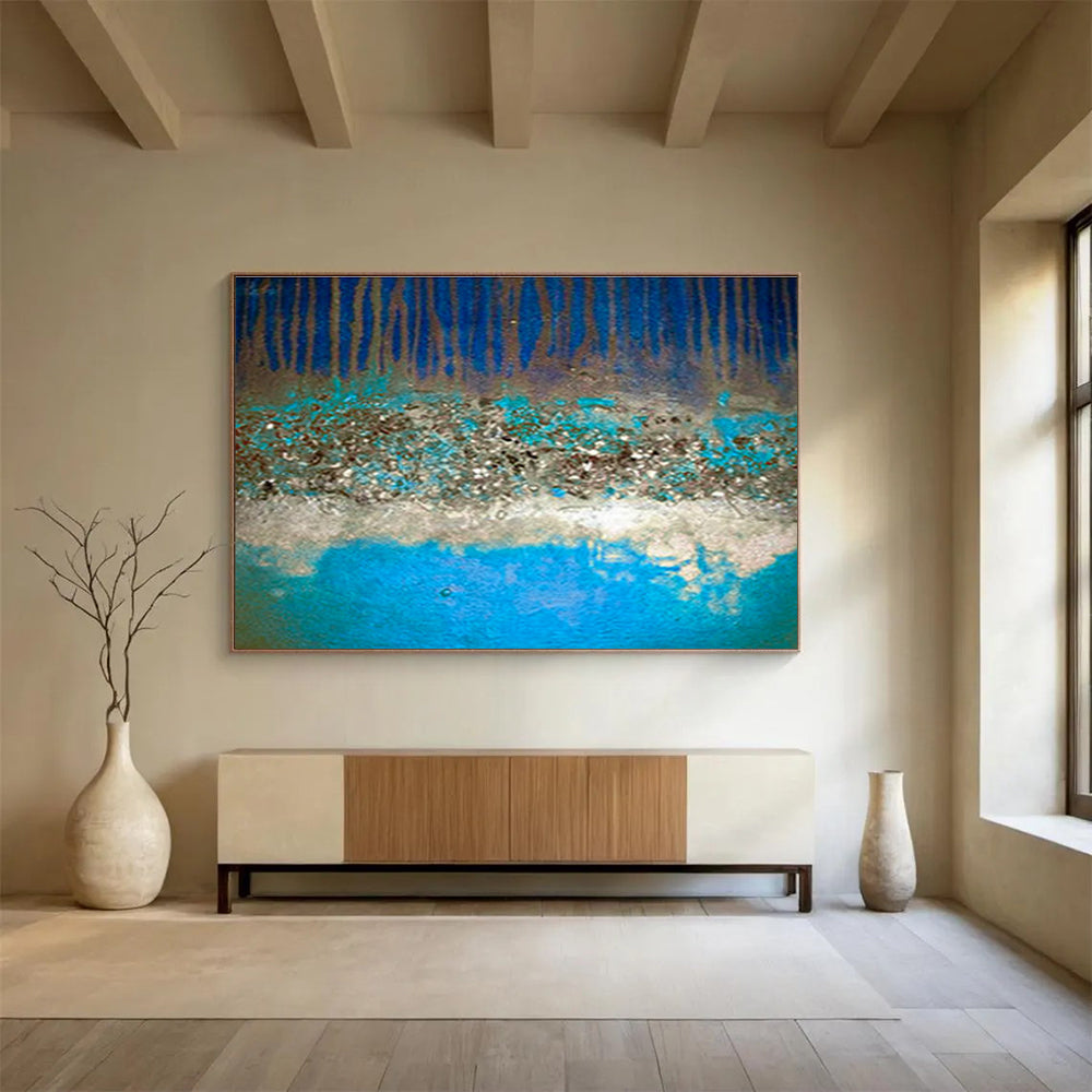 “Textured Blue Forest Abstract” - Nature - inspired Textured Painting On Canvas DKS385