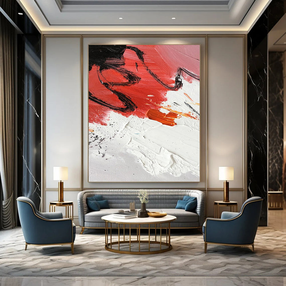 “Red - Black Abstract Splashes” - Abstract Expressionist Painting On Canvas PT1290