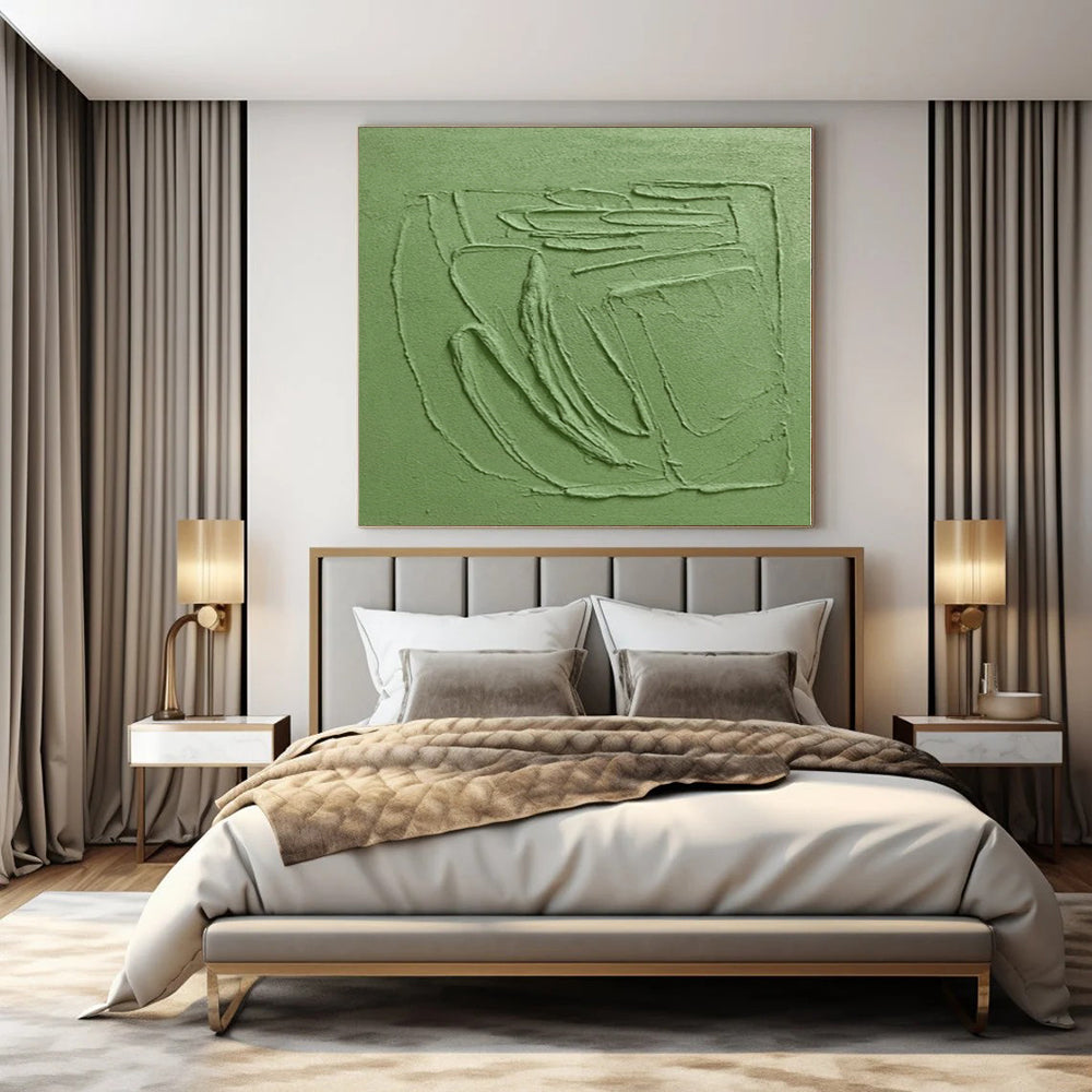“Textured Green Relief” - Minimalist Abstract Painting On Canvas PS0192
