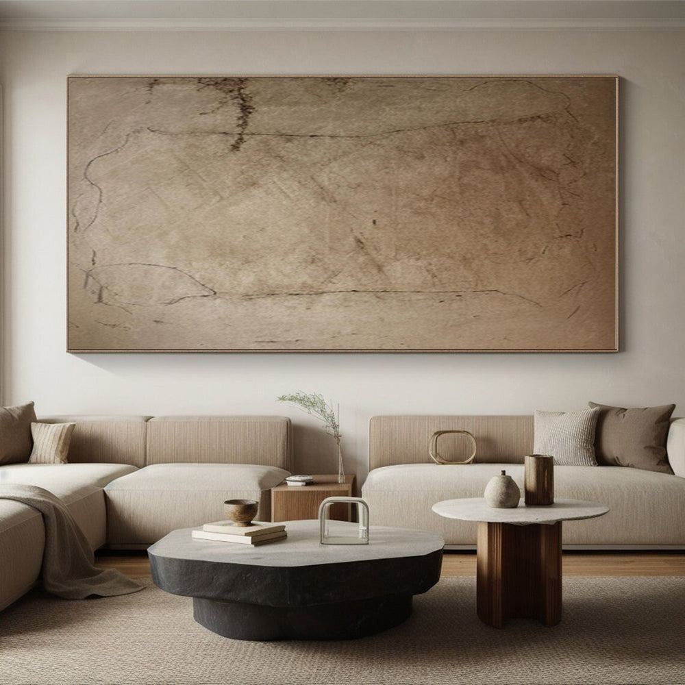“Beige Textured Sketch” - Beige Abstract Minimalist Painting On Canvas PS0688