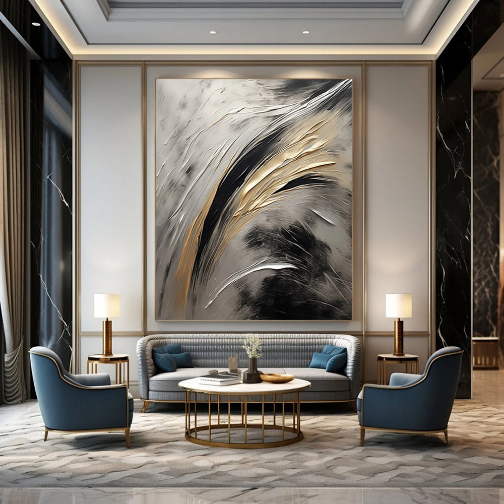 “Metallic Motion” - Textured Silver & Gold Swirls Painting On Canvas DS126