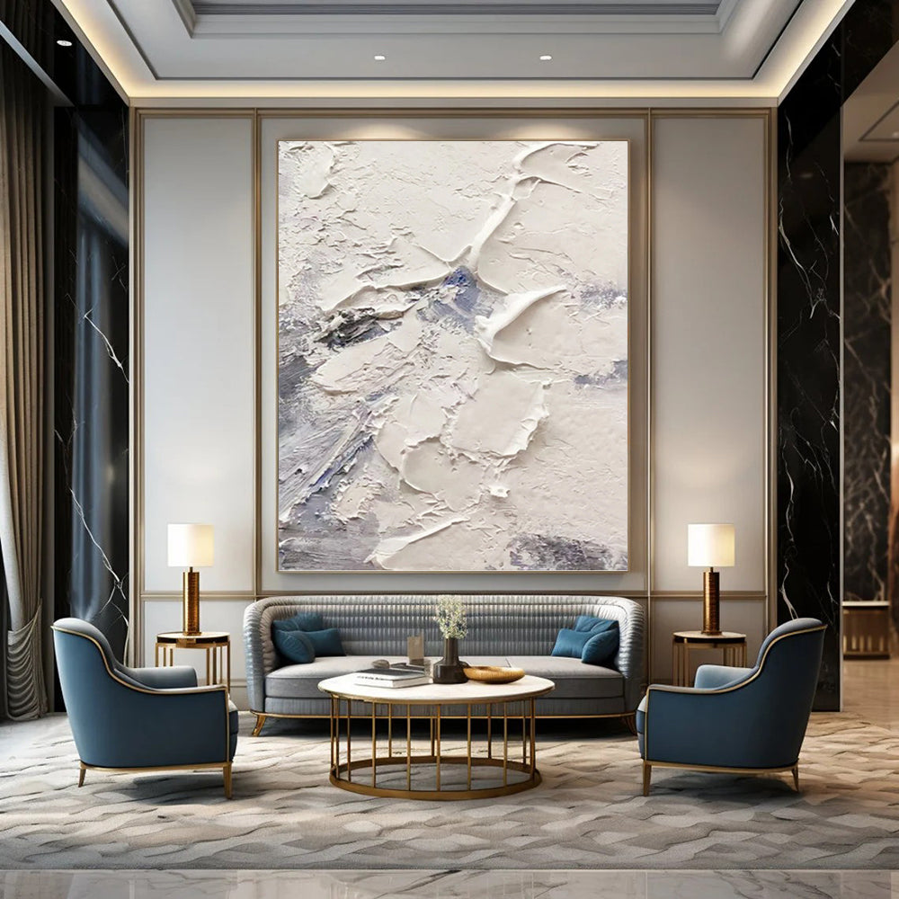 “White - Blue Textured Abstract” - Textured Abstract Painting On Canvas PT1258