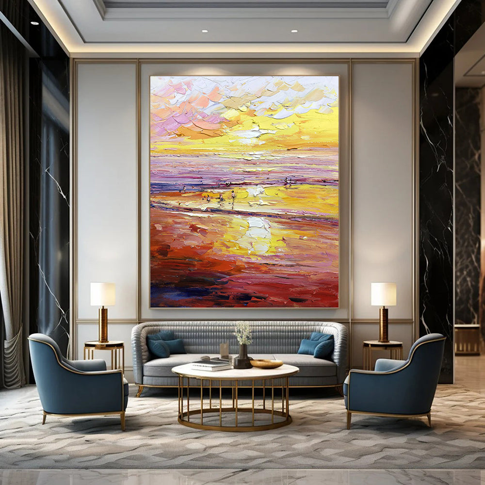 “Colorful Sunset Beach” - Impressionist Seascape Painting On Canvas PT1306