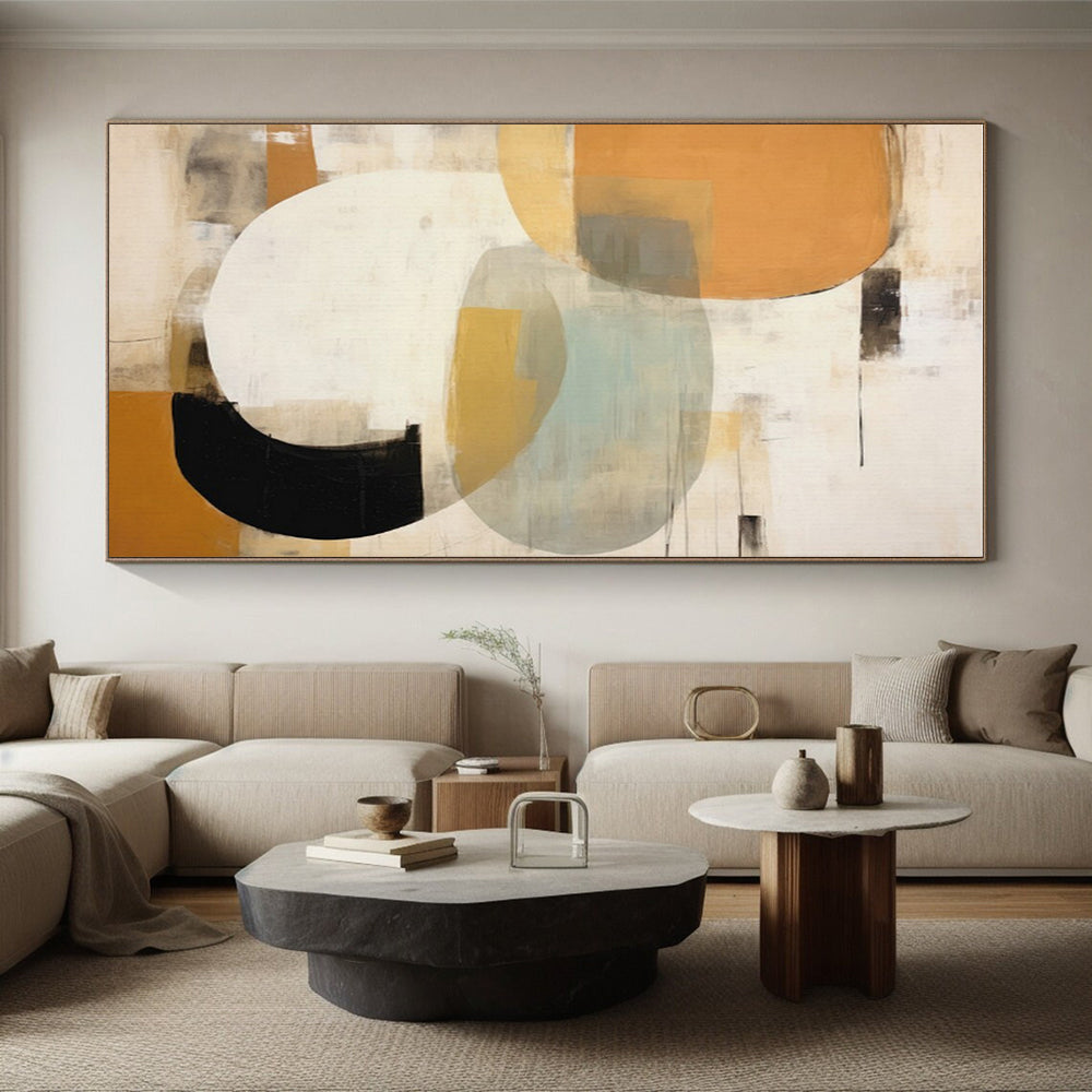 “Circular Color Harmony” - Orange, Teal, Gray, White Abstract Geometric Painting On Canvas PS0752