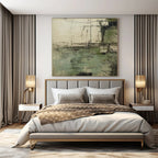 “Green - Gray Textured Abstract” - Rustic Abstract Painting On Canvas PS0160