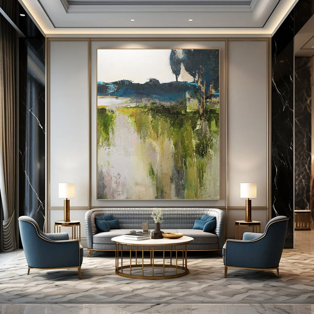 “Abstract Green Landscape” - Nature - Inspired Abstract Painting On Canvas PT1022