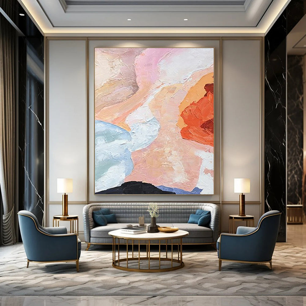 “Pastel & Orange Abstract Blend” - Soft - Hued Abstract Painting On Canvas DS275