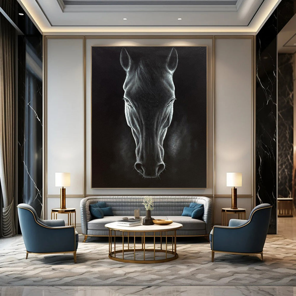 “Realistic Black Horse Portrait” - Hyperrealistic Oil Painting On Canvas PT2177