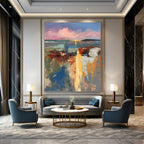 “Colorful Abstract Harbor” - Impressionistic, Vibrant - Hued Painting On Canvas PT1578