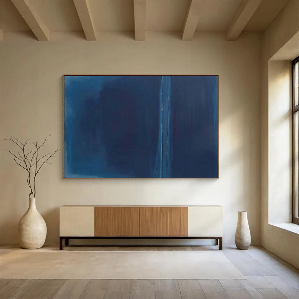 Deep Blue Monochromatic Abstract Painting On Canvas DKS099