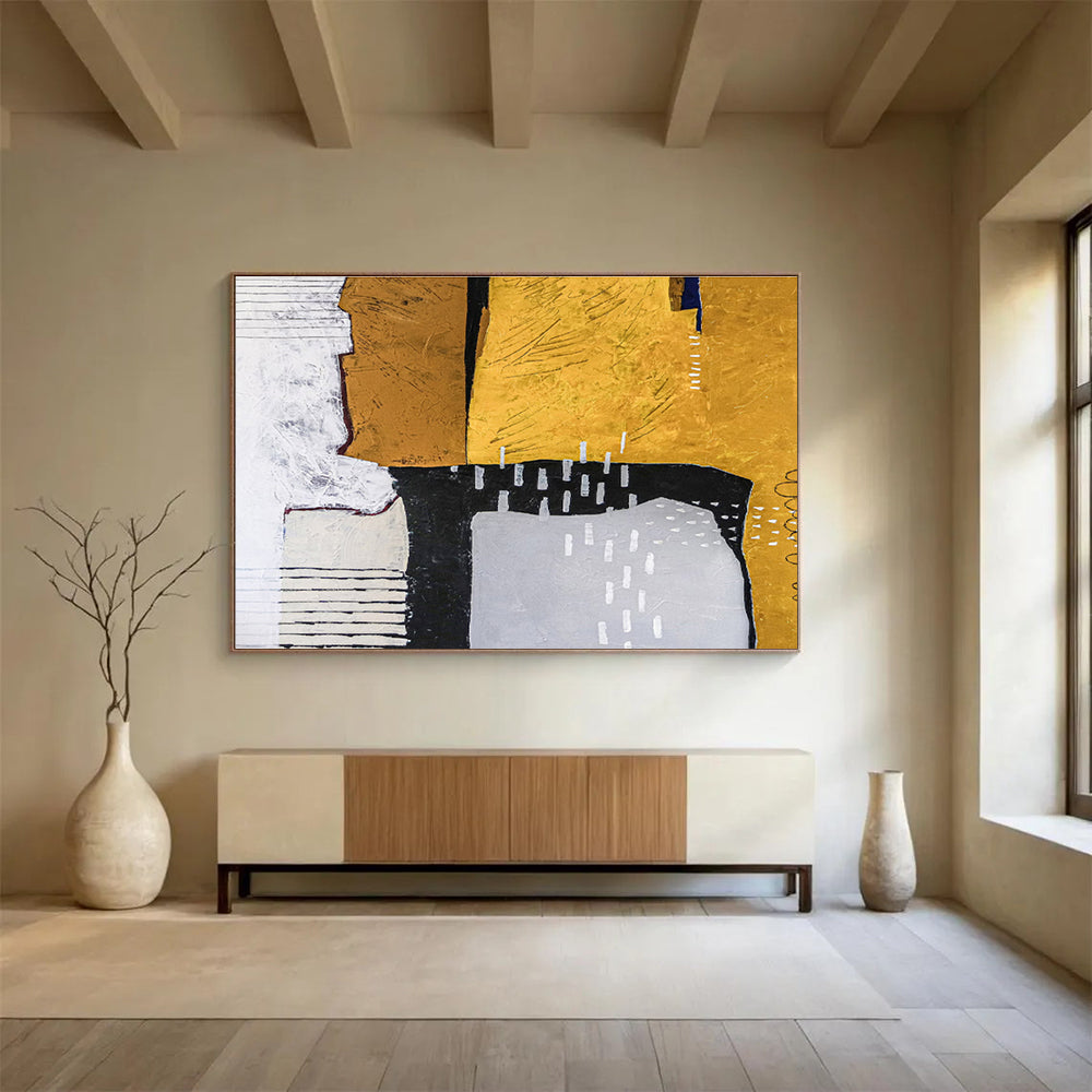 “Gold and Black Geometric Abstract” - Abstract Painting on Canvas DKS574