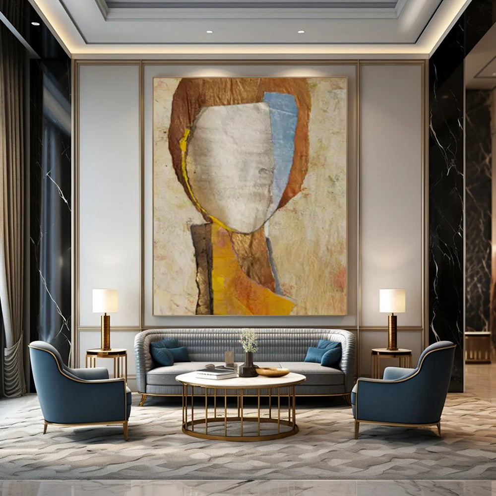 “Collage Portrait in Earth Tones” - Mixed - Media Collage Painting On Canvas PT2221