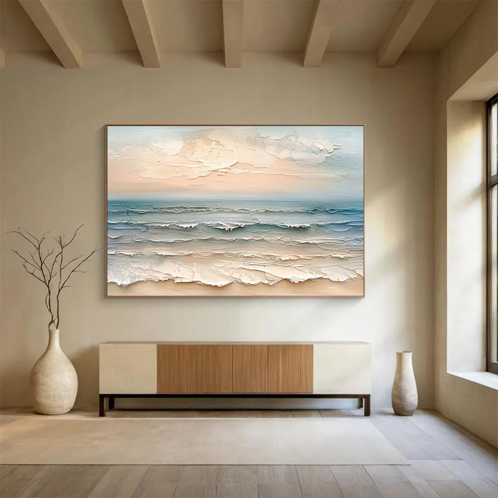 “Textured Beach Waves” - Impasto Oil Painting On Canvas DKS795