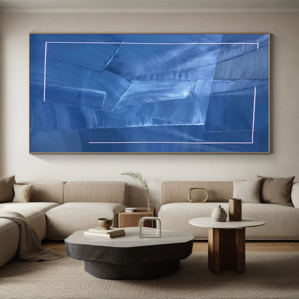 “Blue - Lilac Geometric Layers” - Blue, Lilac Abstract Painting On Canvas PS0458