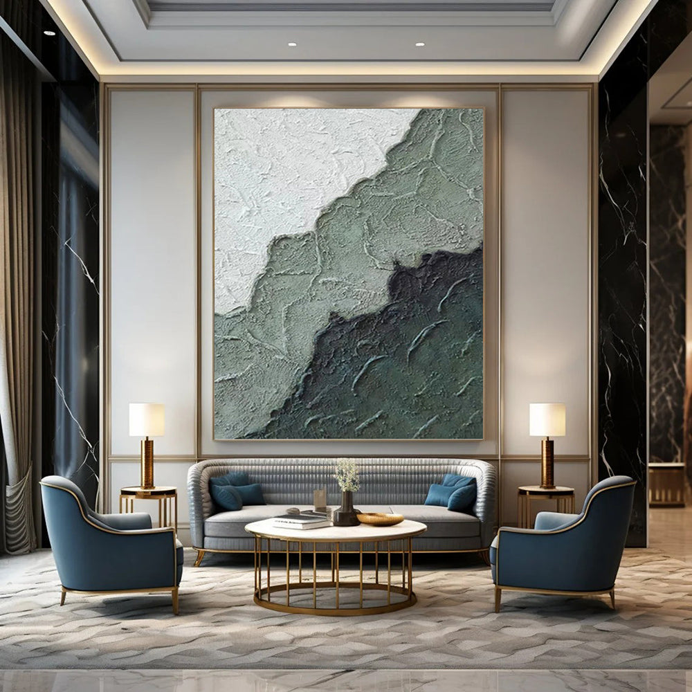“Textured Green - Grey Abstract” - Minimalist Abstract Painting On Canvas PT1212