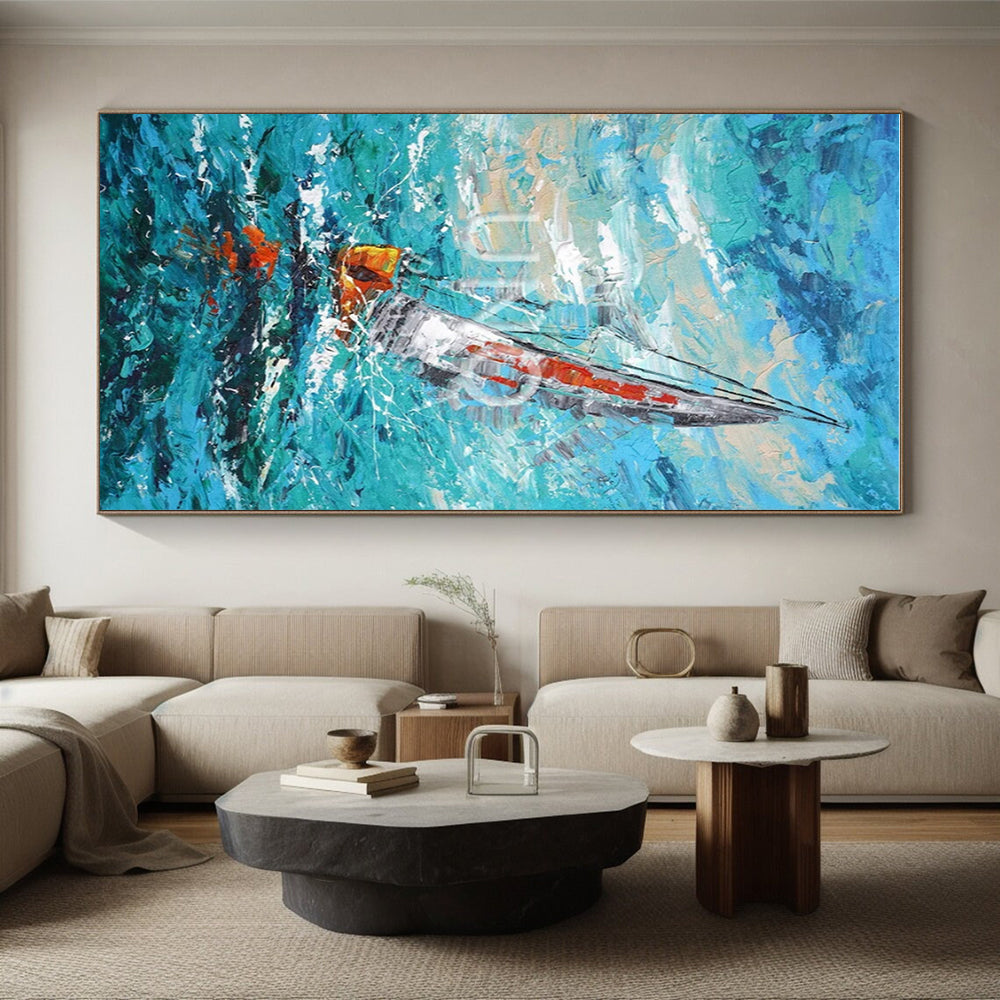 Impasto Sailboat on Blue Sea, "Sailing Impression" – Impressionistic Seascape Painting On Canvas PS0915