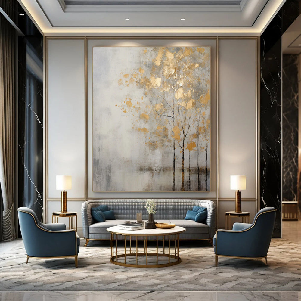 “Golden Tree Silhouette” - Abstract Landscape Painting On Canvas PT1055