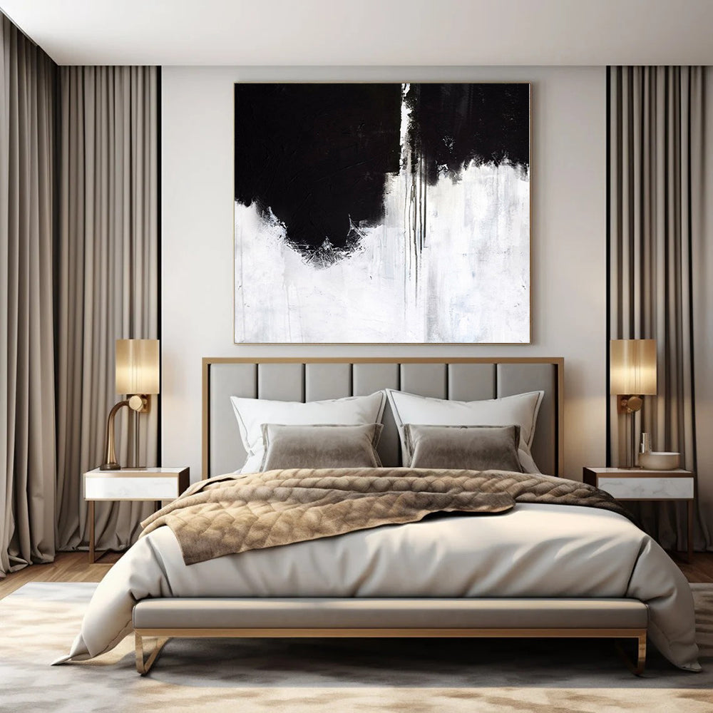 Black and White with Dramatic Drips "Noir Cascade" Abstract Painting On Canvas PS1146