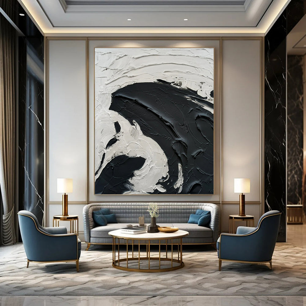 “Bold Black and White Textured Swirls” - Dynamic Abstract Painting On Canvas DS389