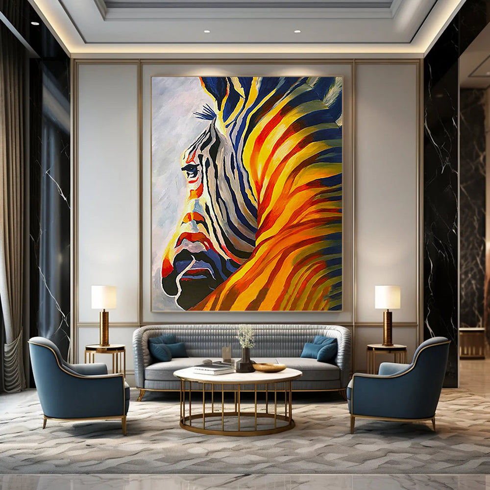 “Colorful Zebra Abstract” - Expressionist - Inspired Animal Painting On Canvas PT1428