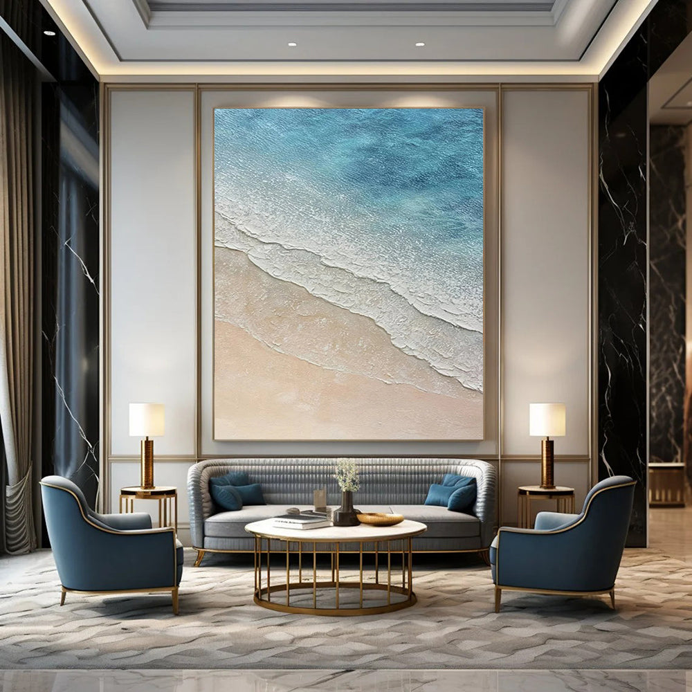 “Aerial Beach Waves” - Serene Coastal Landscape Painting On Canvas DS314