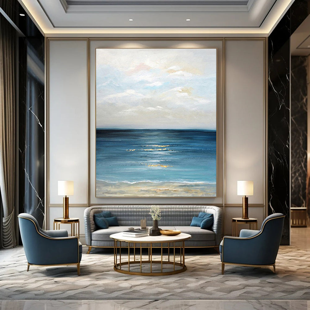 “Seascape with Golden Reflections” - Impressionist Painting On Canvas PT2020
