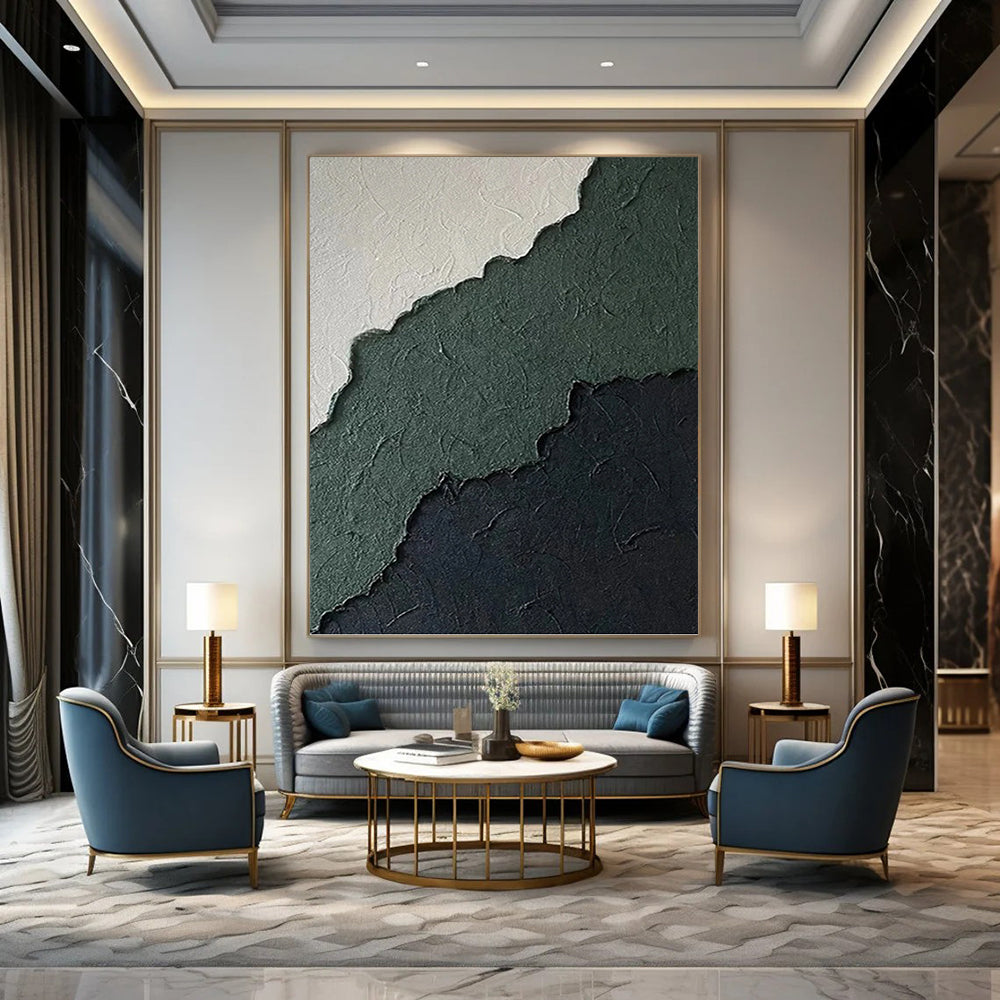 “Green - Black Textured Edges” - Minimalist Abstract Painting On Canvas PT1218