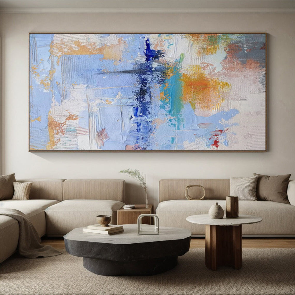 “Soft Blue - Orange Abstract Blend” - Gentle Abstract Painting On Canvas PS0224