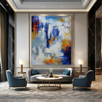 “Blue - Gold Abstract” - Abstract Expressionist Painting On Canvas PT1338