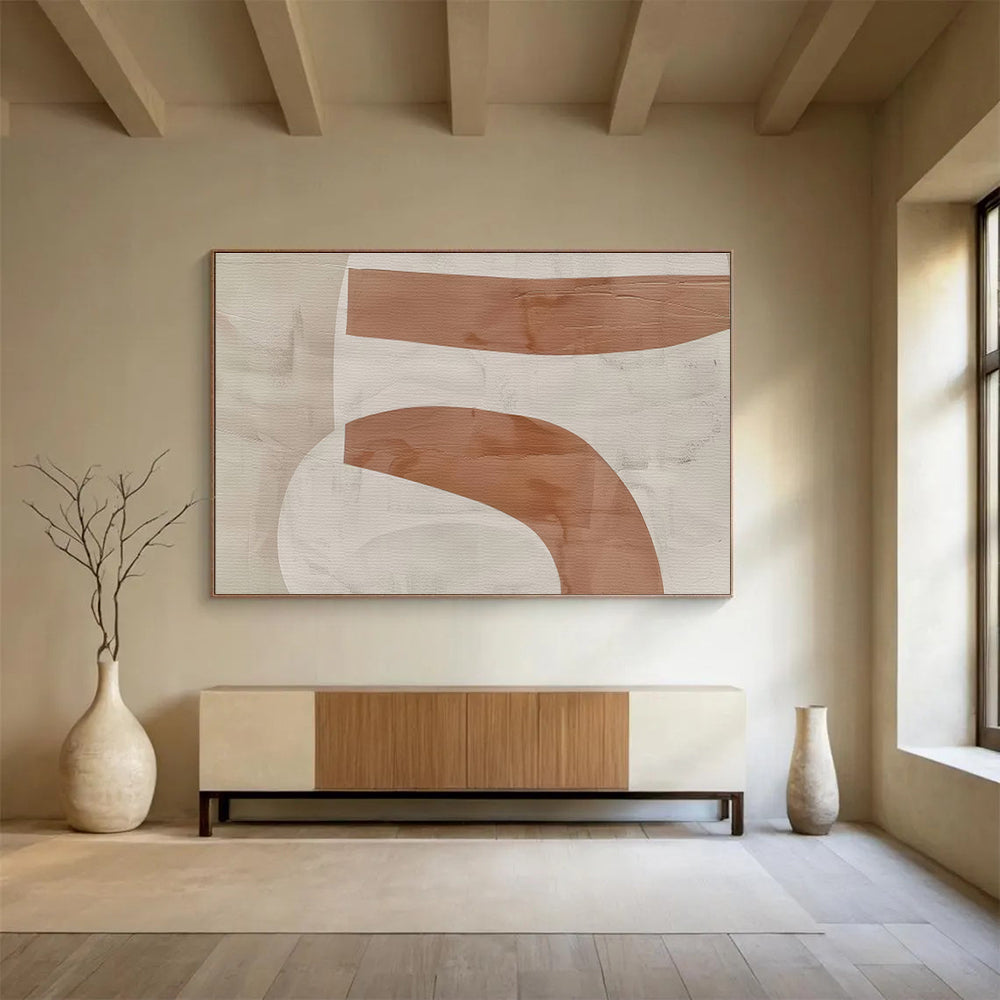 Beige and Brown Curved Forms Modern Abstract Painting On Canvas DKS148