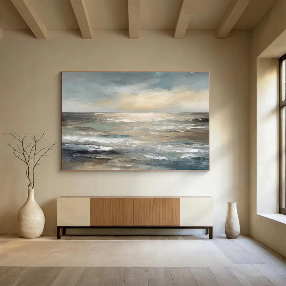 “Neutral - Tone Ocean Horizon” - Minimalist - Seaside Painting On Canvas PT1548