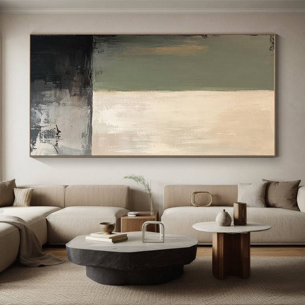 Sage Green, Beige, Gray Minimalist Divide “Calm Boundaries” - Painting On Canvas PS0785