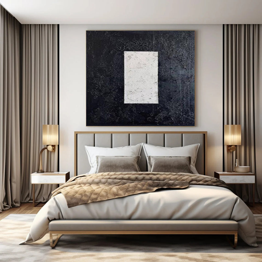 Textured Black and White Rectangles "Subtle Strength" Abstract Painting On Canvas PS1078