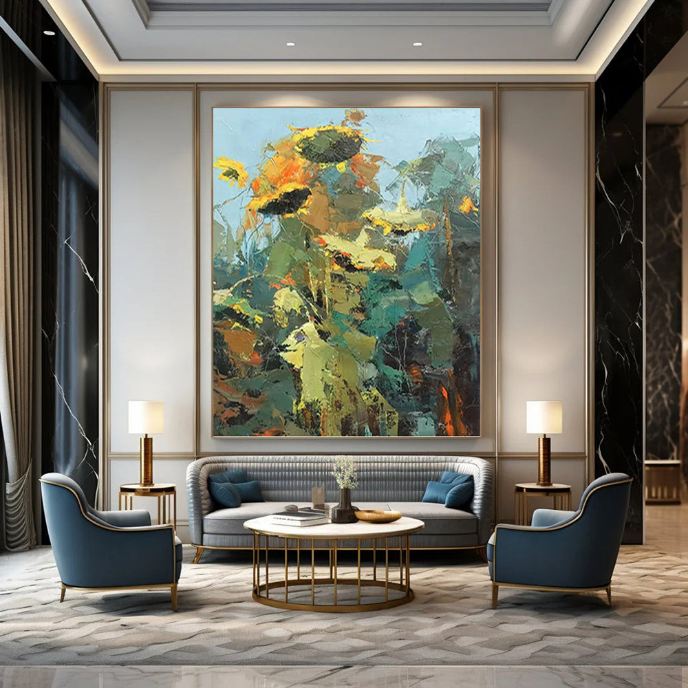 “Impasto Sunflower Field” - Impasto Floral Painting On Canvas PT1045