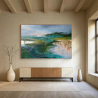 Teal and Green Abstract Landscape with Gold Lines Contemporary Abstract Painting On Canvas DKS127