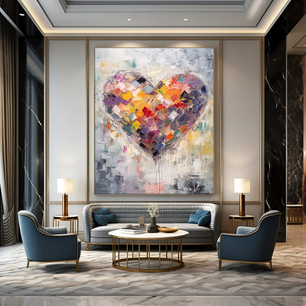 “Colorful Patchwork Heart” - Abstract Symbolism Painting On Canvas PT1840
