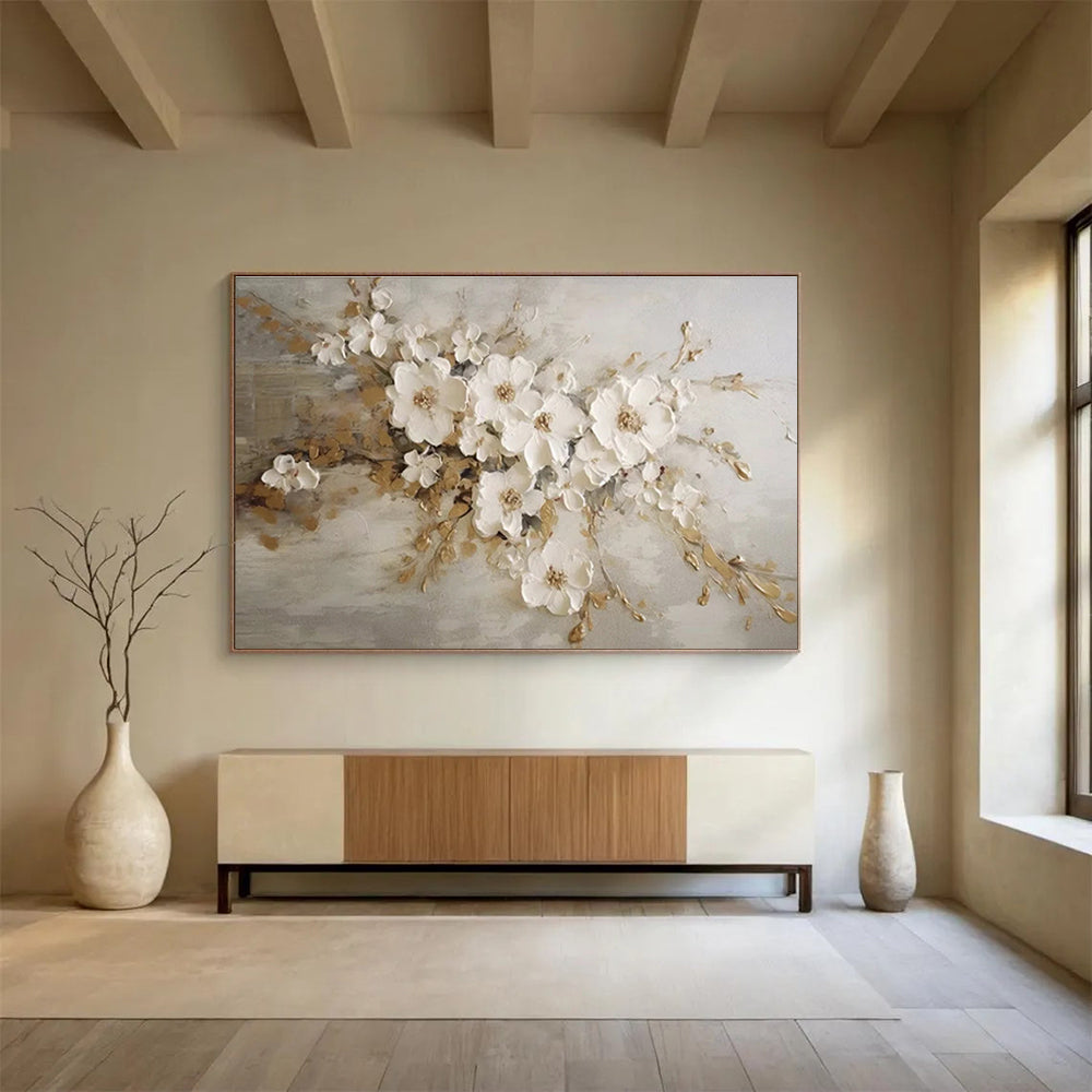 “Textured White Floral Bouquet” Floral Painting On Canvas DKS250