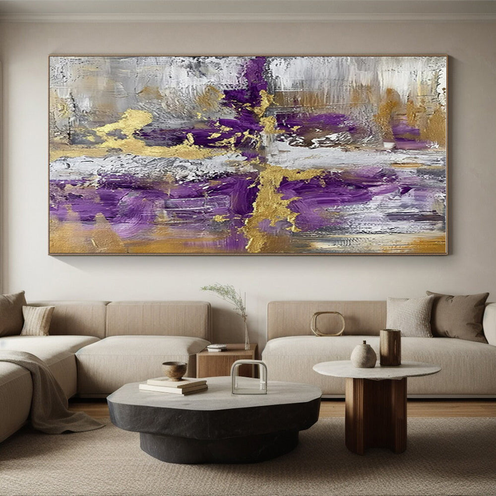 Purple, Gold & Gray Revived Abstract "Regal Fusion" Painting On Canvas PS0846