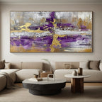 Purple, Gold & Gray Revived Abstract "Regal Fusion" Painting On Canvas PS0846
