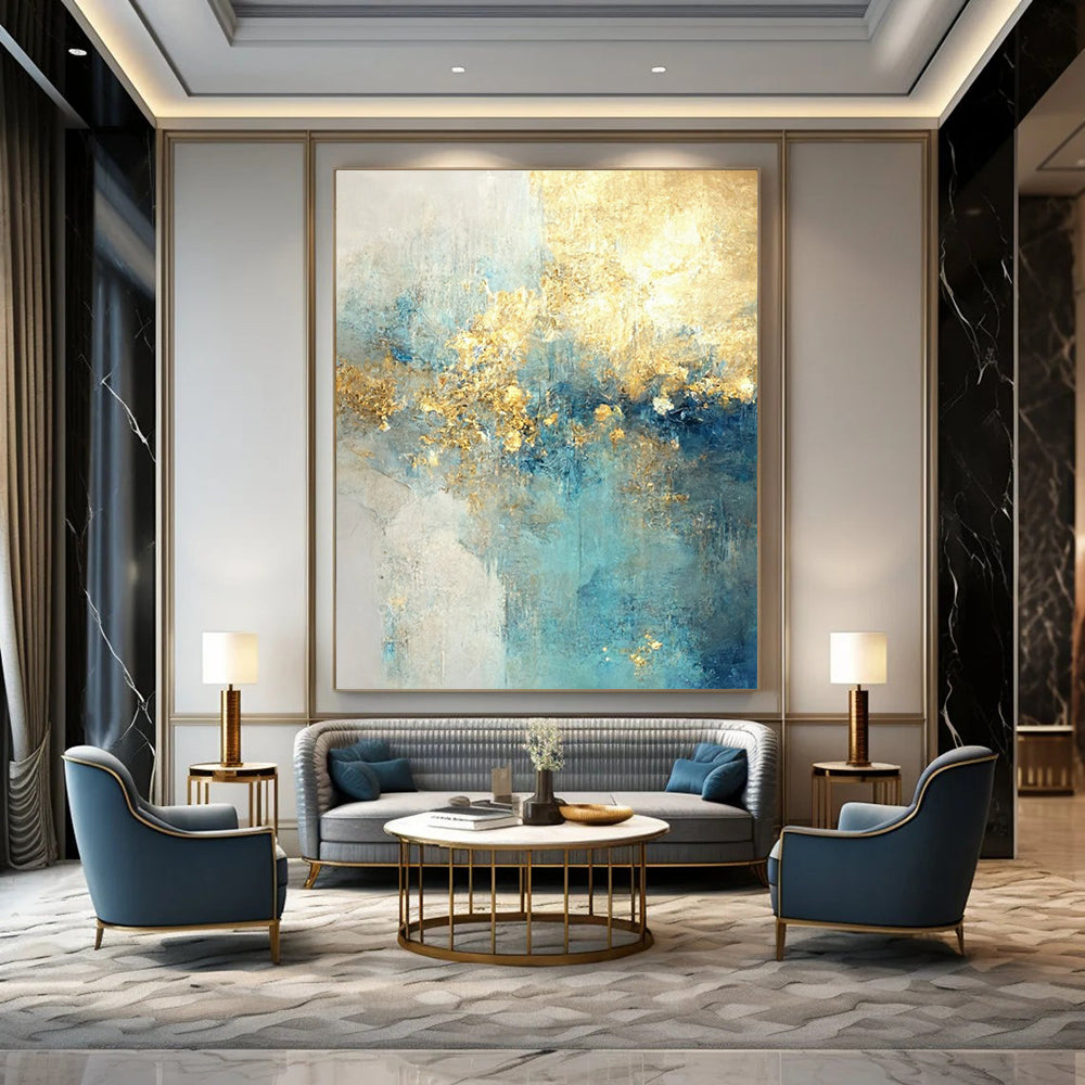 Blue - Gold Abstract Dreamscape Textured Painting On Canvas DS077