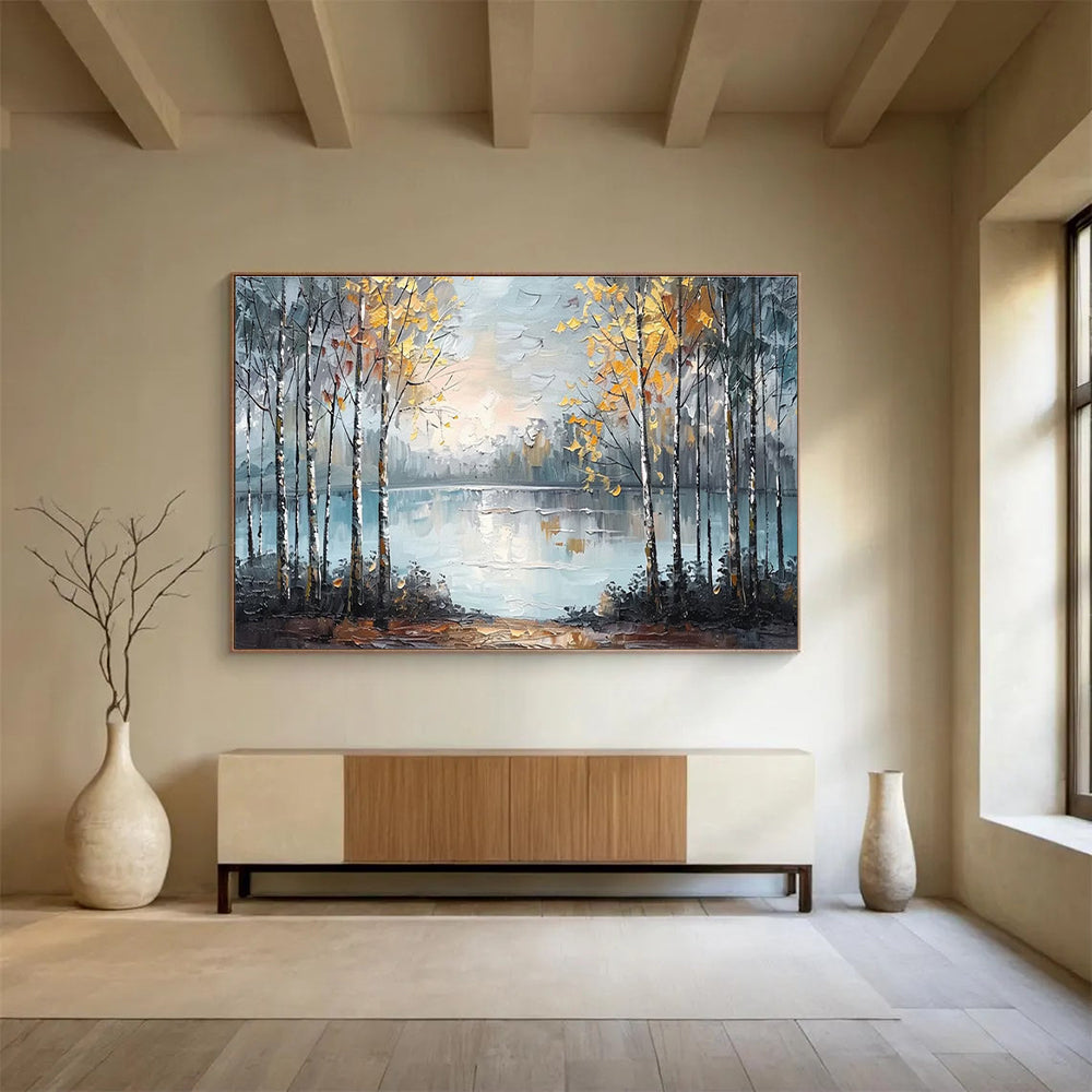 “Autumn Forest by the Lake” - Impressionistic Oil Painting on Canvas DKS904
