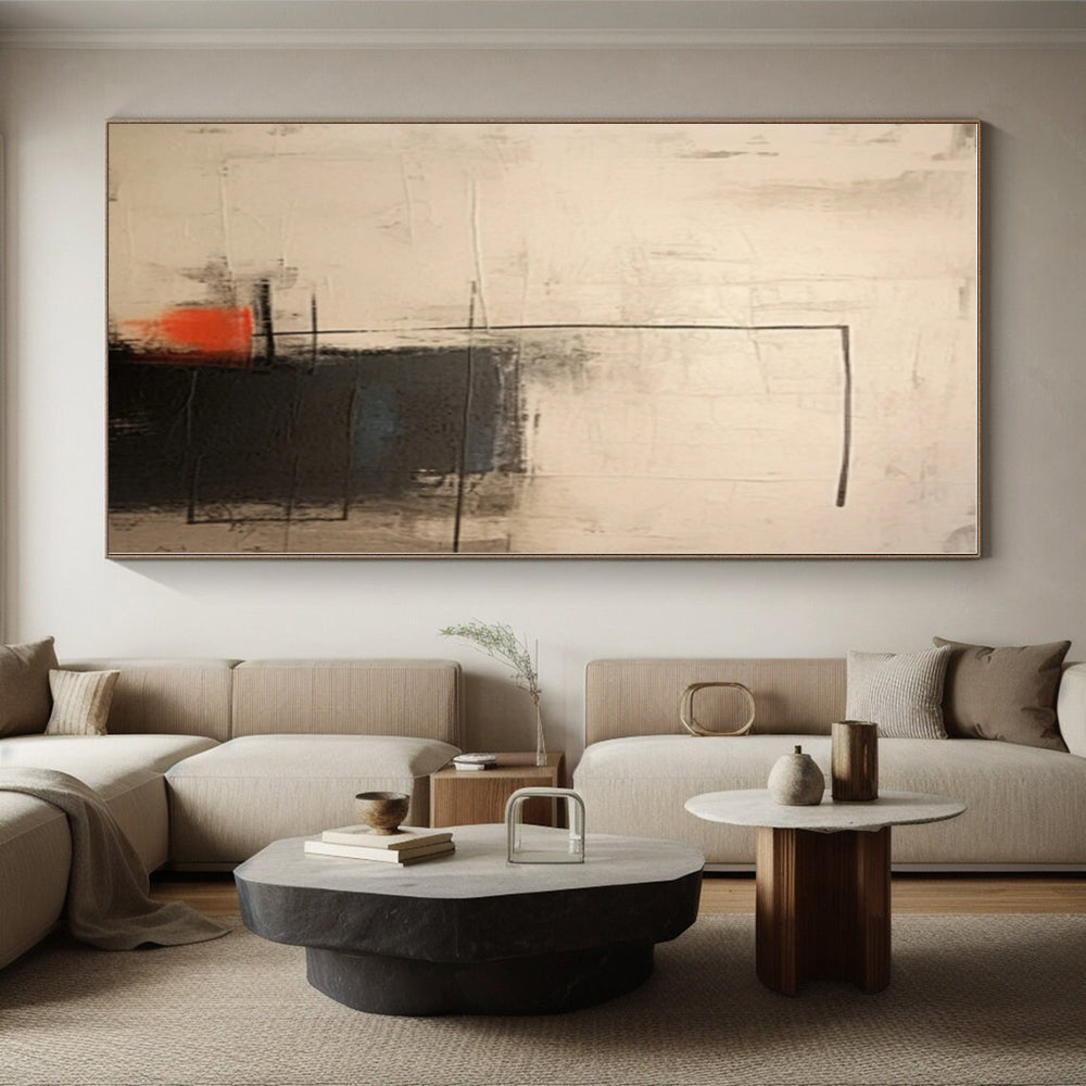 “Black - Gray - Red Minimalist Forms” - Black, Gray, Red Abstract Painting On Canvas PS0527