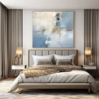 Blue, White, Gold with Abstract Forms "Golden Abstraction" Abstract Painting On Canvas PS1333